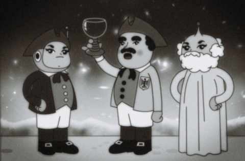 gezeichnete Schwaben trinken Wein auf dem Mond